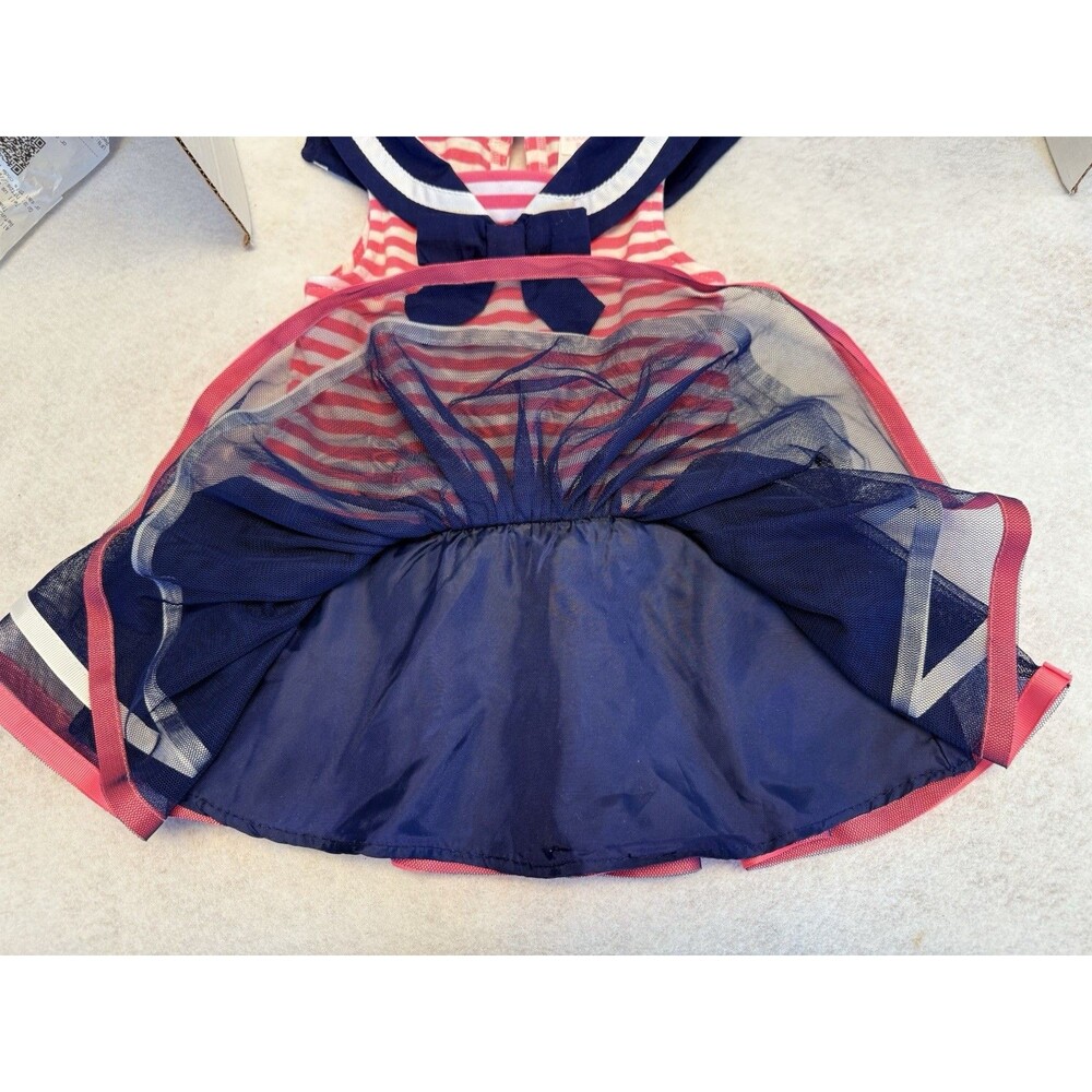 Youngland | Girls Sz 24 mos. Navy White Pink Ruffle  Dress Nautical Style Perown - Picture 7 of 9